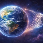 tierra en el espacio con la luna desapareciendo de su orbita