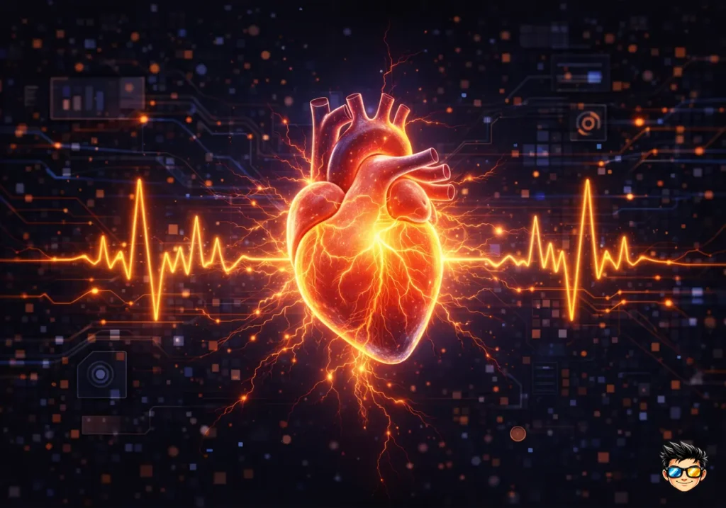 corazon humano generando impulsos electricos y ritmo cardiaco