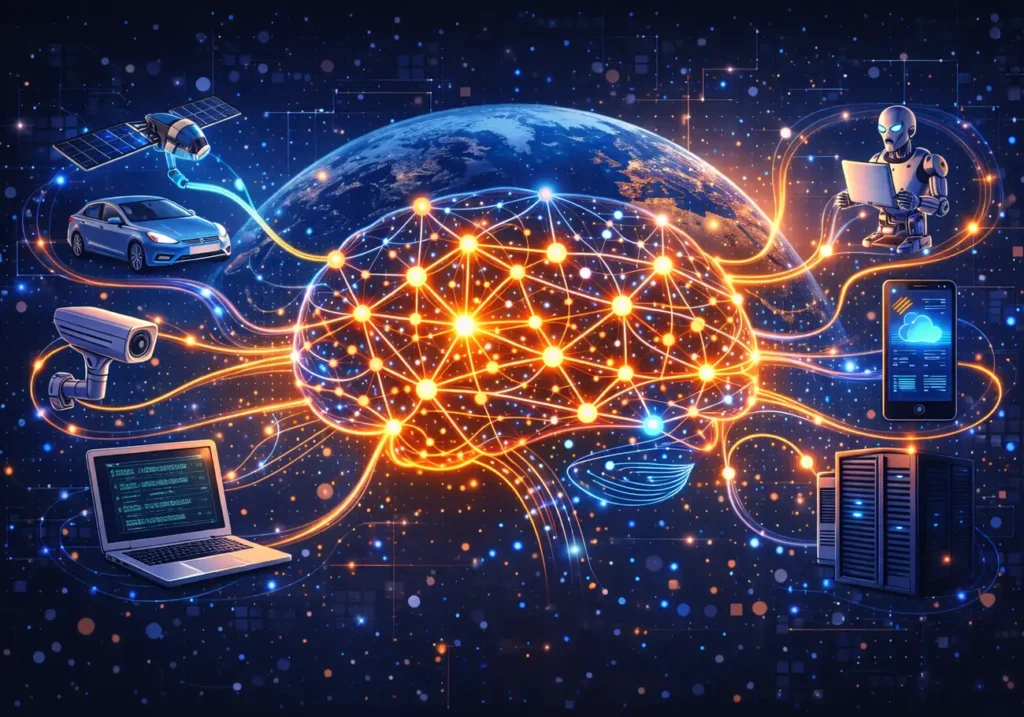 cerebro digital representando sistemas modernos de inteligencia artificial conectados globalmente