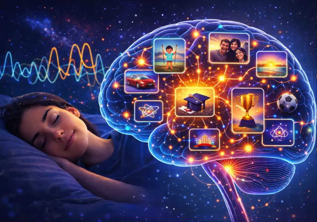 cerebro organizando recuerdos durante el sueño para consolidar la memoria