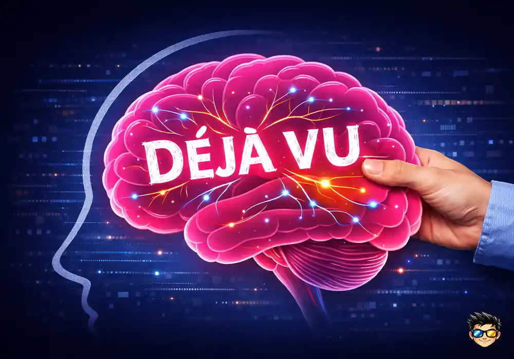 sensación de deja vu representada con un cerebro humano y recuerdos repetidos
