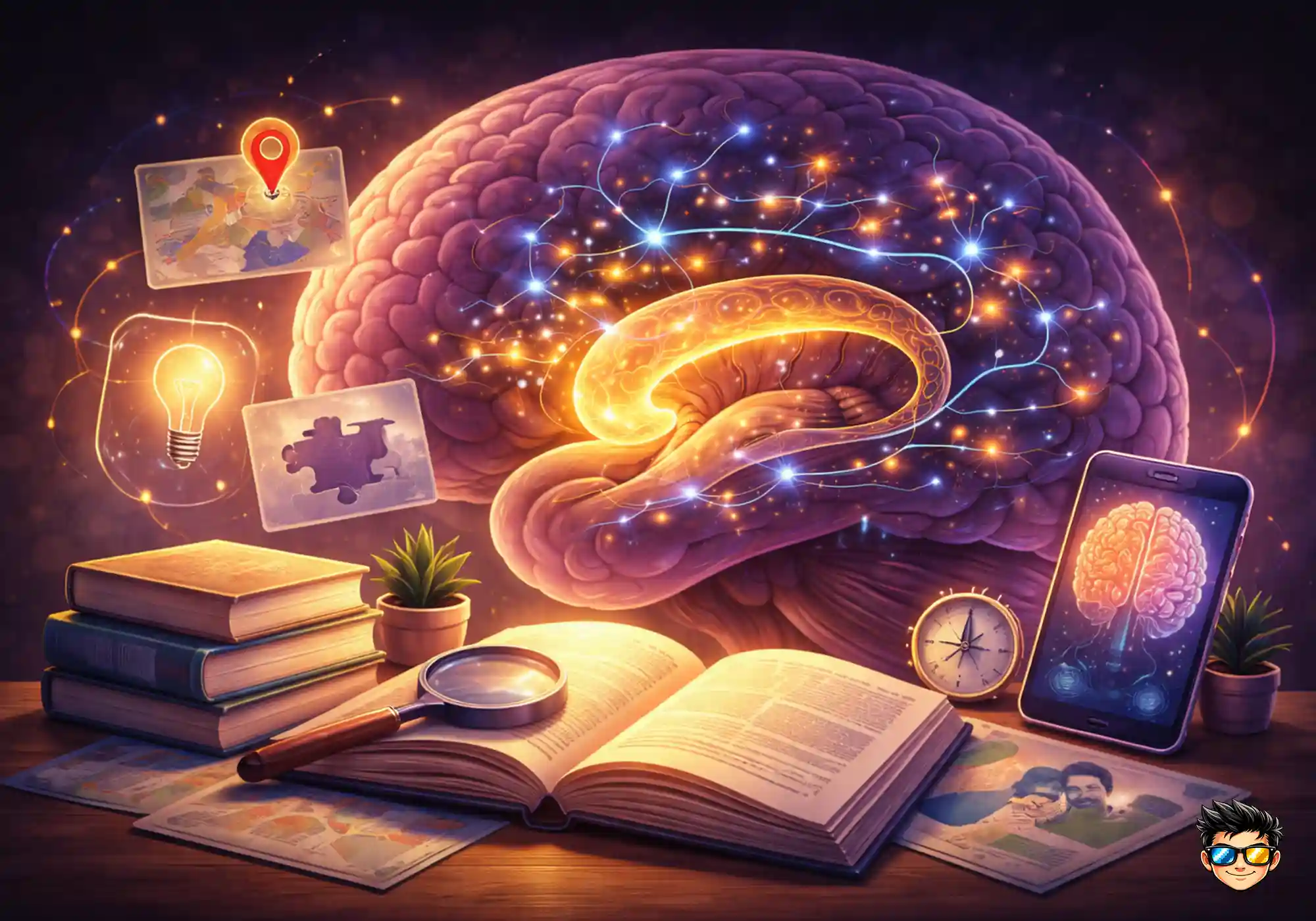 hipocampo resaltado dentro del cerebro humano mostrando su función en la memoria