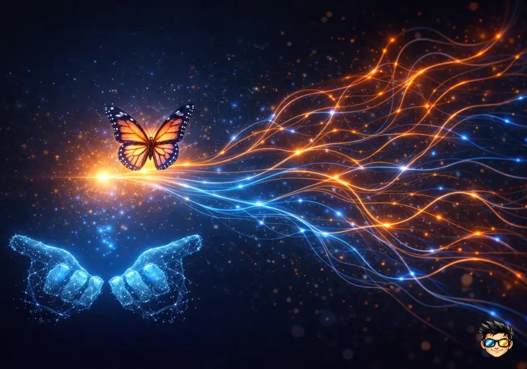 representacion del efecto mariposa con pequeñas acciones generando grandes consecuencias