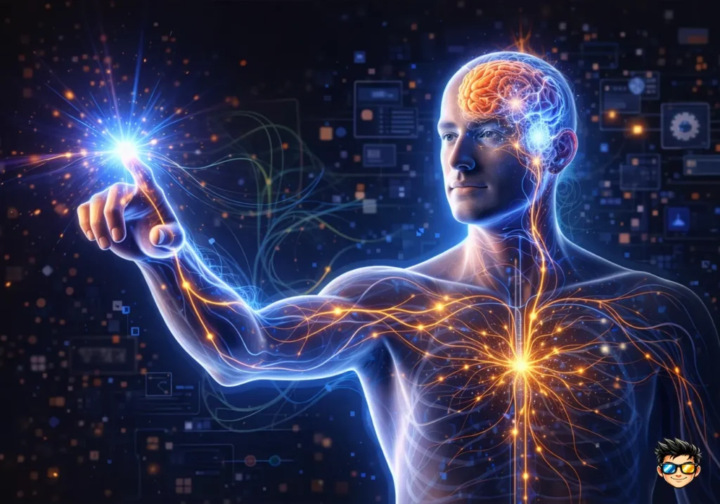 sistema nervioso mostrando impulsos electricos en el cuerpo humano