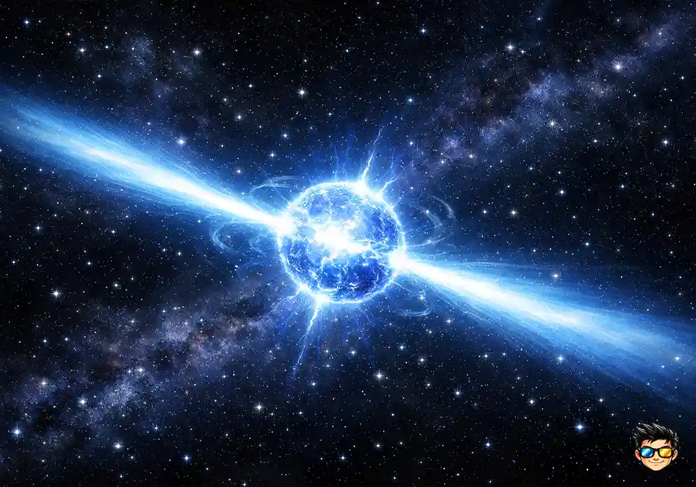 10 Curiosidades Del Universo Que Parecen Ciencia Ficción 3 pulsar estrella de neutrones girando rápidamente y emitiendo dos haces de radiación desde sus polos magnéticos en el espacio