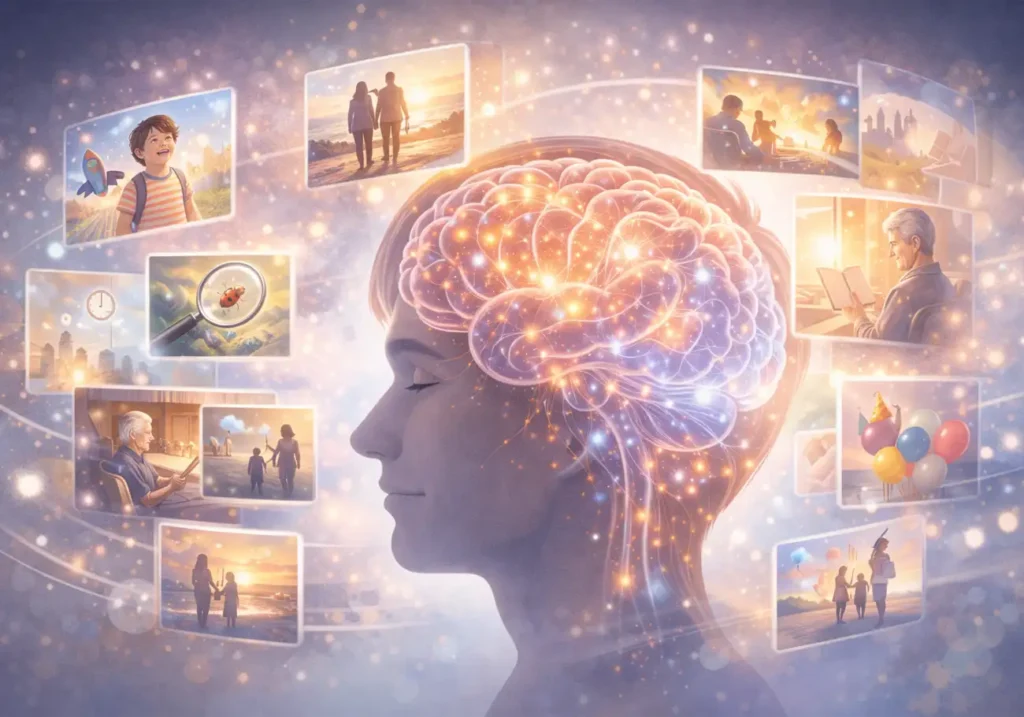 cerebro almacenando recuerdos que influyen en la percepcion del tiempo