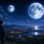 cielo nocturno de la tierra con dos lunas sobre el horizonte