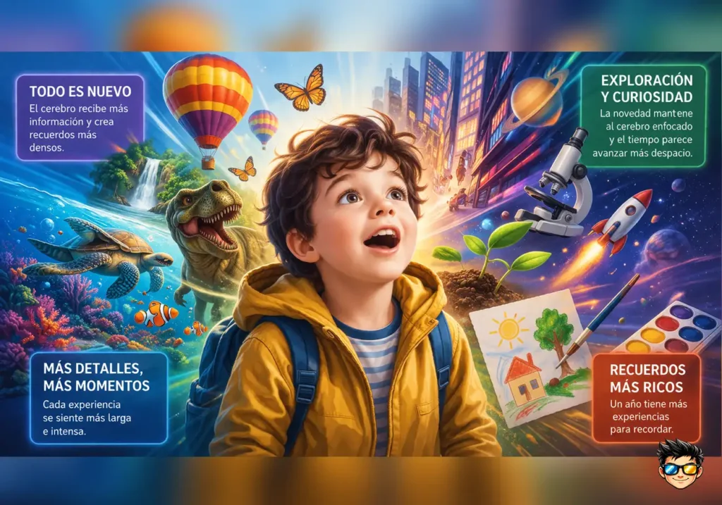 niño percibiendo el tiempo mas lento por experiencias nuevas