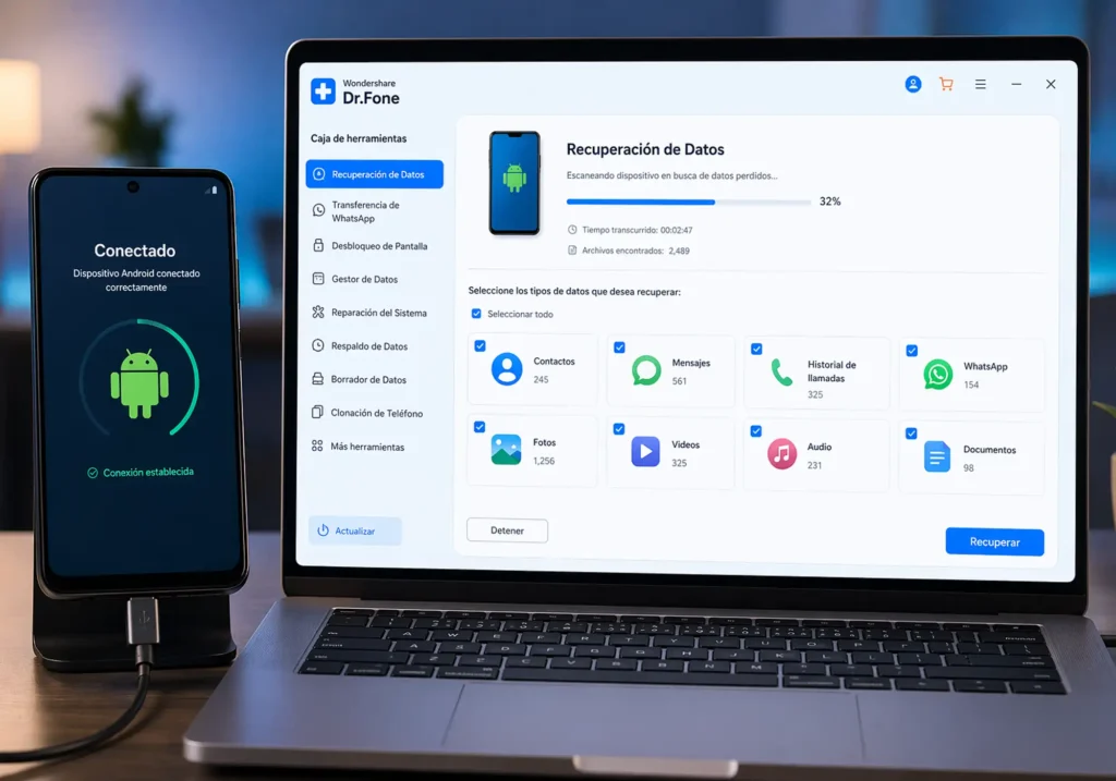 programa dr fone recuperando archivos en android