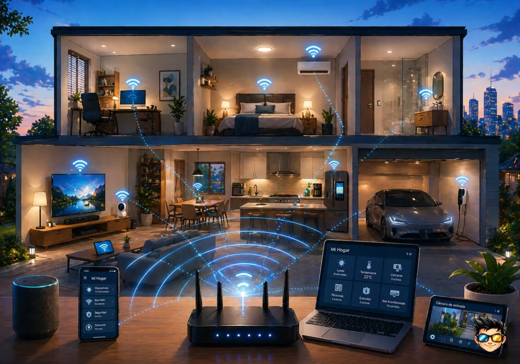 router emitiendo señal wifi a dispositivos